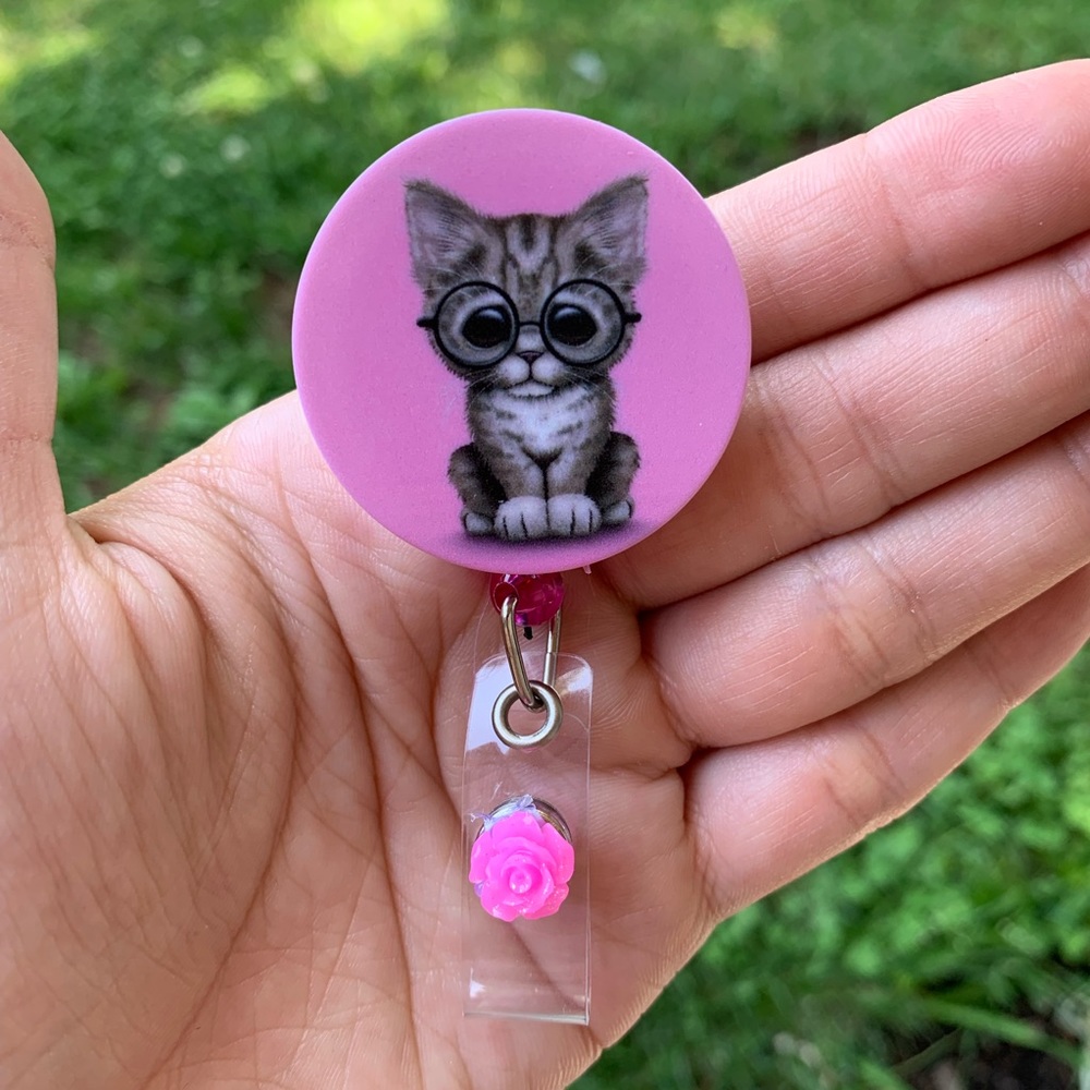 Cute Pink Kitty Retractable Badge Holder